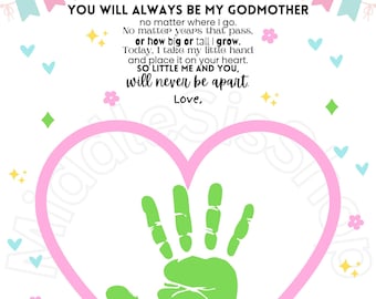 Huella de la mano del Día de la Madre, Regalo del Día de la Madre de la Madrina, Huella de la Mano de la Madrina, Tarjeta de la Madrina, Cumpleaños de la Madrina, Madrina, Tarjeta de la Huella de la Mano