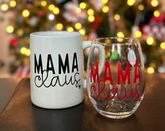 Taza Mama Claus / Copa de Vino Mama Claus / Mama Claus / Taza de Navidad Divertida / Regalo de Mamá Nueva / Copa de Vino de Navidad