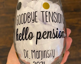 Adiós Tensión Hola Pensión / Jubilación Copa de Vino / Regalo de Jubilación / Copa de Vino / Copa de Cerveza de Jubilación