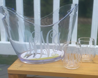 Acrylic Ice Bucket, Acrylic Ice Tub, Personalized Wine Glasses, Monogrammed Acrylic Ice Tub