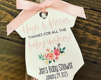 PDF VERSIÓN IMPRIMIBLE Etiquetas Favor Baby Shower, Besos Favor Baby Shower, Abrazos y Besos Gracias por todos los Deseos Bebé, Decoración Baby Shower