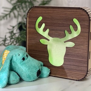 Wooden night light - Moose • Night light LED, wood lamp laser, decor, boho