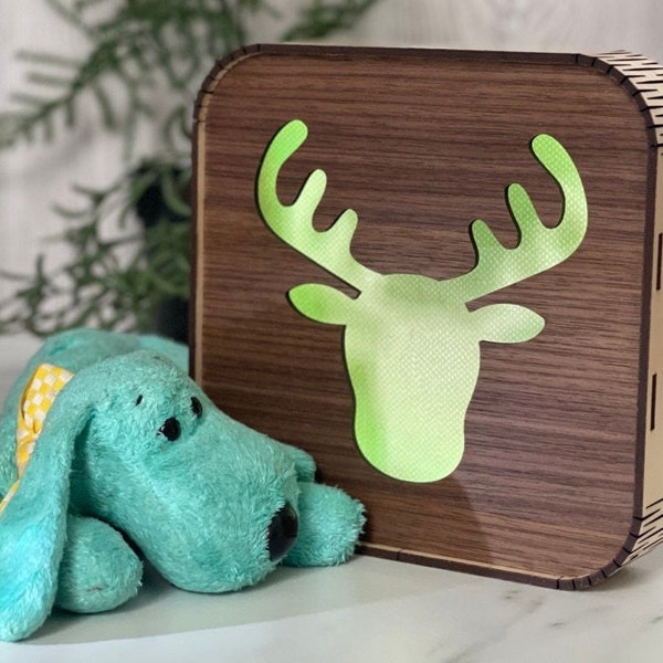 Veilleuse en bois  - Moose • Night light LED, wood lamp laser, decor, boho