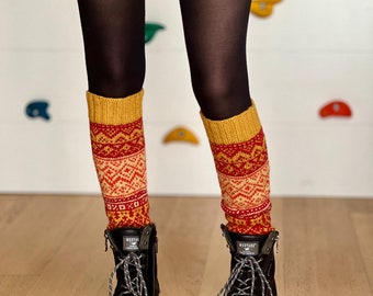 Wool boot cuffs, wool leg warmers, hand knit, 100% wool, Fair-isle legwarmers