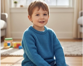 Handgestrickter Kinderpullover aus Alpaka Mischung – Türkisblau, 3–4 Jahre