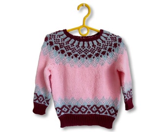 Kids hand-knit sweater, children jumper, kids lopapeysa, pink sweater, wool warmlen kids sweater, Icelandic Sweater, 2 years