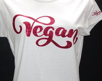 Vegan Glitter T shirt Red, Vegan Gift, Vegan T Shirt, Friends Not Food, Vegan T-Shirt, Vegetarian Shirt, Vegan Clothing, Ravens of London