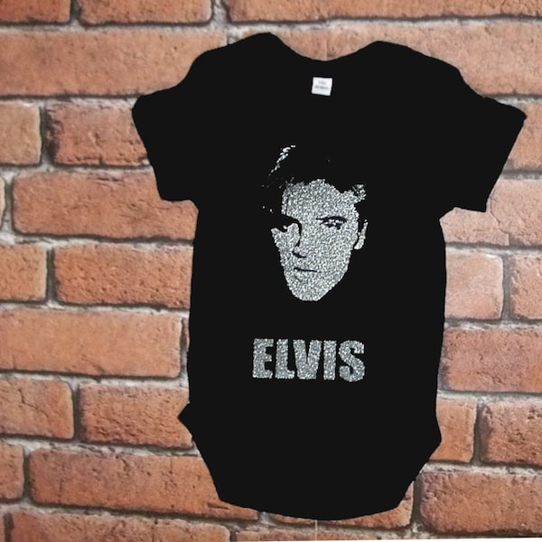 Elvis  Face Glitter 100% Cotton Baby Grow Crawler ,Music Baby Shower, Unique Toddler Clothes, First Birthday, Pregnancy Gift