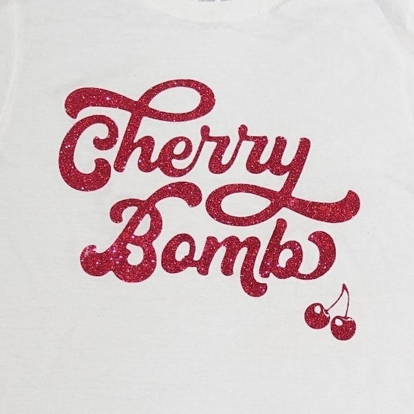 Cherry Bomb Dazzling Glitter T Shirt / the Runaways / 70s retro vintage style t shirt /ravens of london / Joan Jett /Reto/ Roller Disco