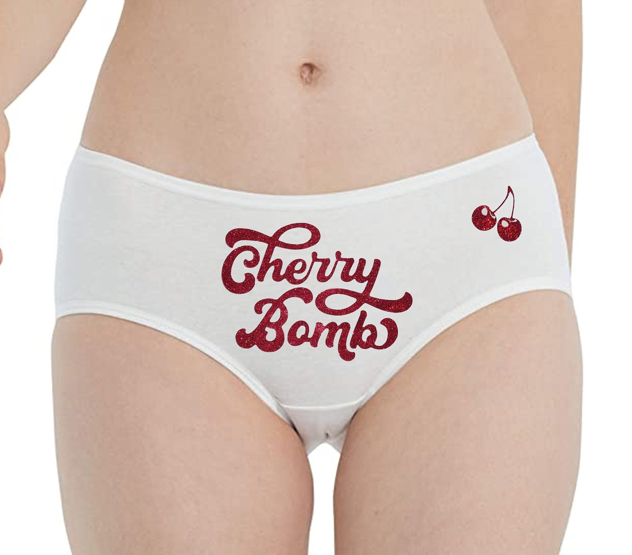 Cherry Bomb Panties, Red Glitter Ladies Underwear Knickers