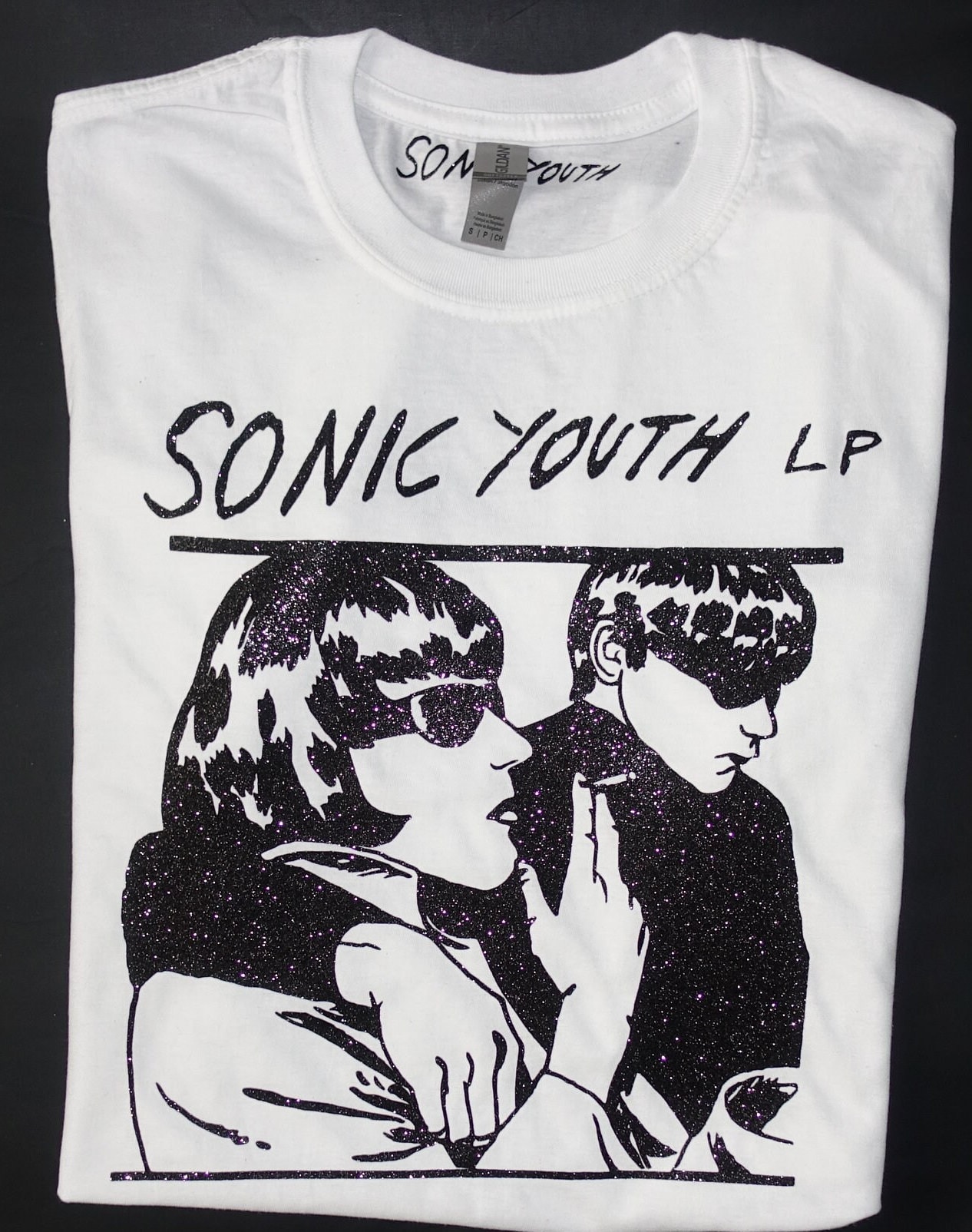 Sonic Youth Black Glitter T Shirt, Goo Album Cover, Kim Gordon