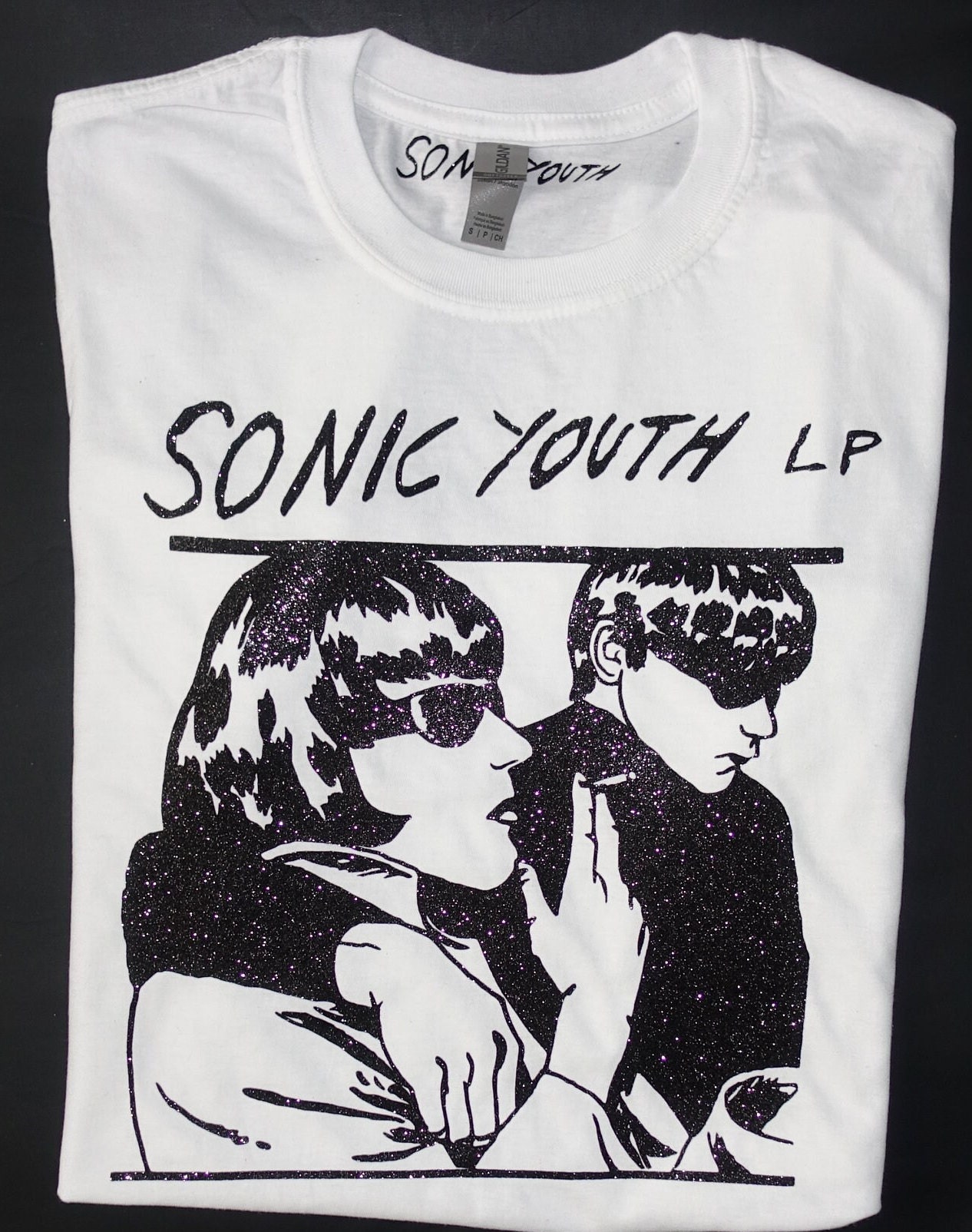 Sonic Youth Black Glitter T Shirt, Goo Album Cover, Kim Gordon