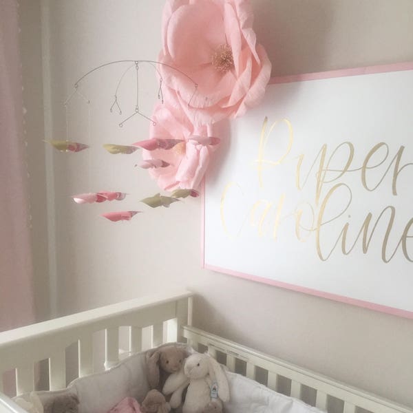 Blush Gold Mobile / blush pink, dusty rose & champagne gold nursery decor  / poppy pinwheel infant baby crib floral mobile / shower gift