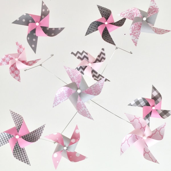 Baby Girl Mobile / Pink & Gray nursery decor / pinwheel baby mobile / best shower gift / crib cot mobile / nursery art / Pink Boutique