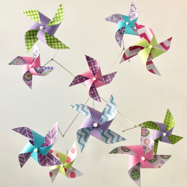 Pinwheel Baby Mobile / Pink, Lavender, Light Green & Blue baby crib mobile / paper pinwheels / baby gift / pink nursery / Fairytale