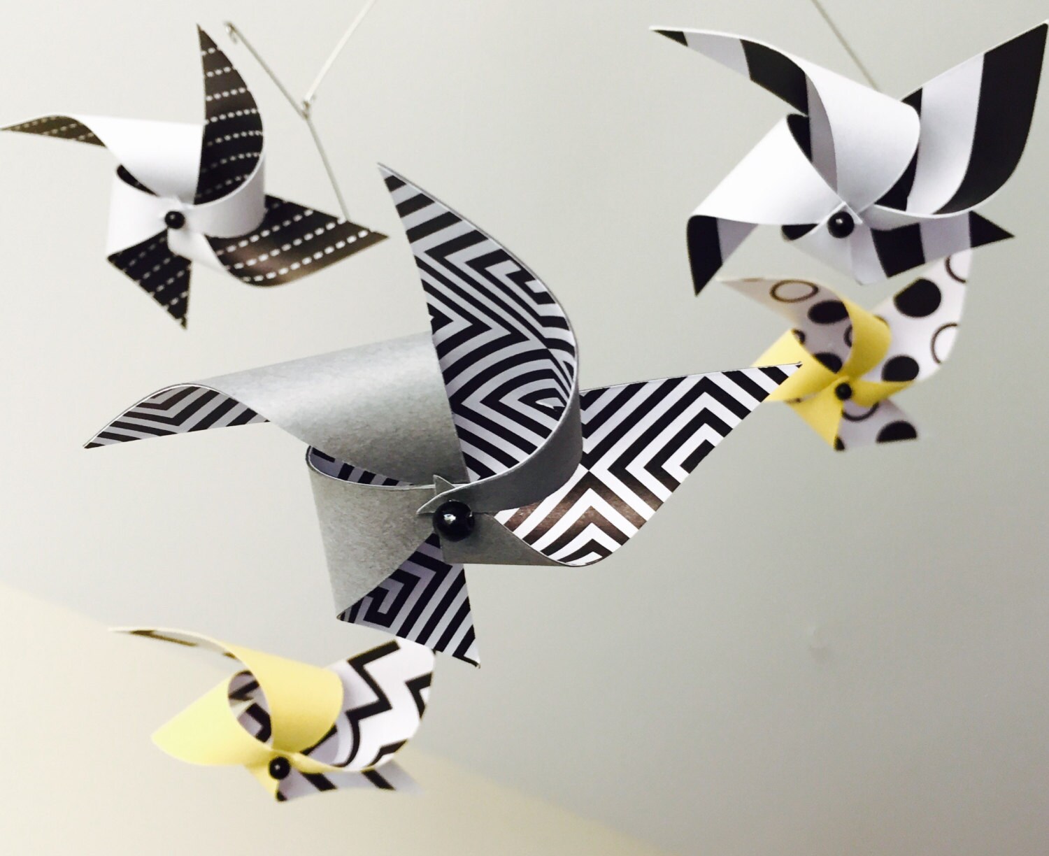 Baby Crib Mobile / Yellow Gray White pinwheels mobile / Etsy
