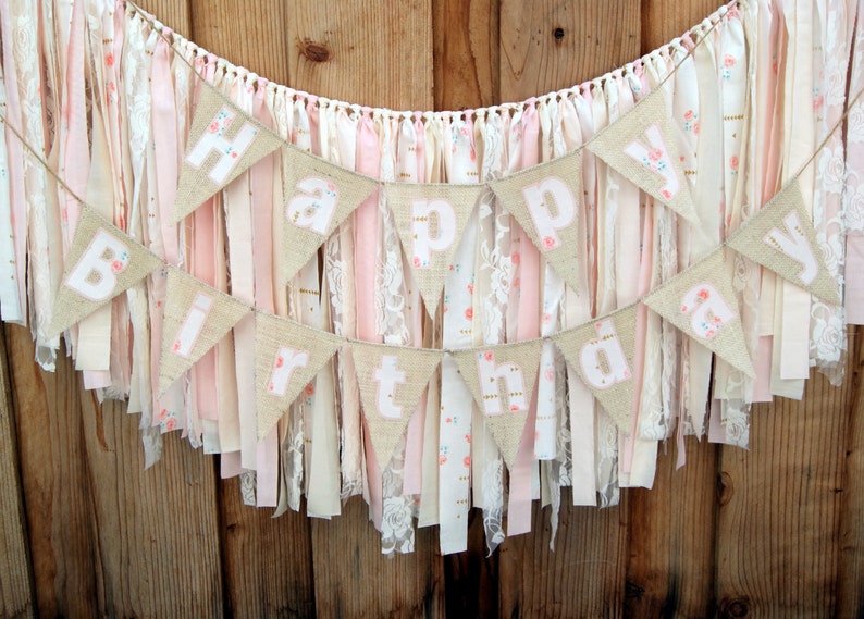 Shabby Chic Birthday Banner Happy Birthday Banner Party Etsy