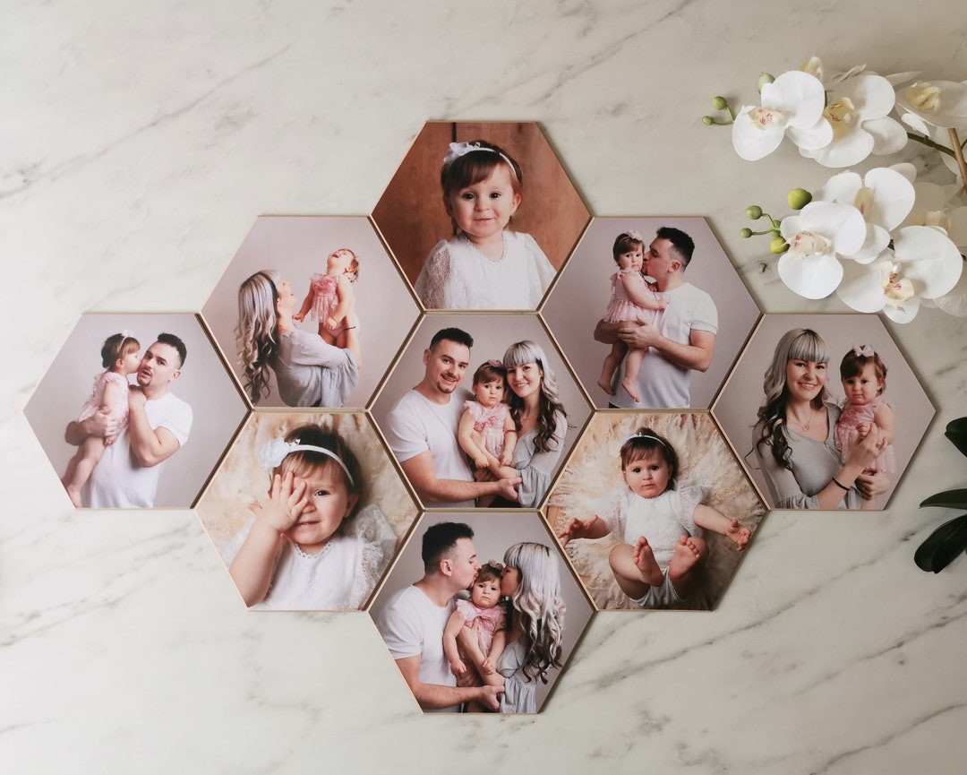 Hexagon Photo Frame, Wooden Hexagonal Photo Frame, Personalized Photo