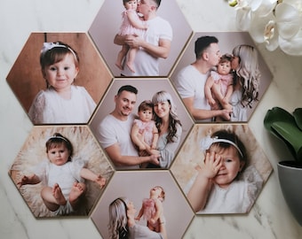 Hexagon Photo Tile Wall: Personalized Family Photo Display