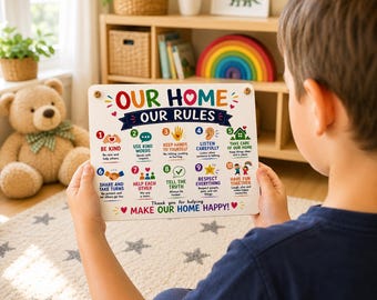 Kid-Friendly House Rules Poster: Minimalist Family Rules Sign