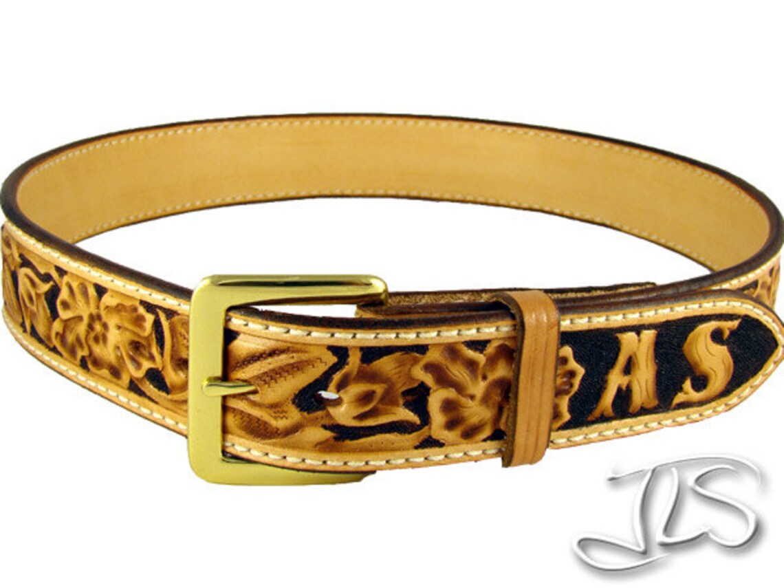 Custom Tooled Leather Name Belt Hand Carved Western Floral Etsy