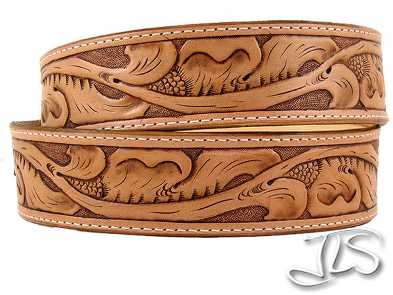 Custom Tooled Leather Belt Hand Carved Western Floral Name Etsy
