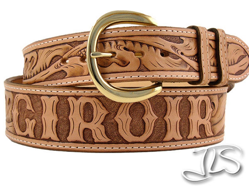 Custom Tooled Leather Belt Hand Carved Western Floral Name Etsy