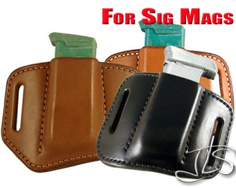 For Sig Sauer Leather Magazine Pouch 2-slot Pancake Style