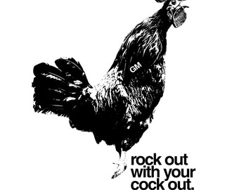 Rooster t-shirt el negro, chicken, rock and roll,  rock out, comb, grub worm, star wars