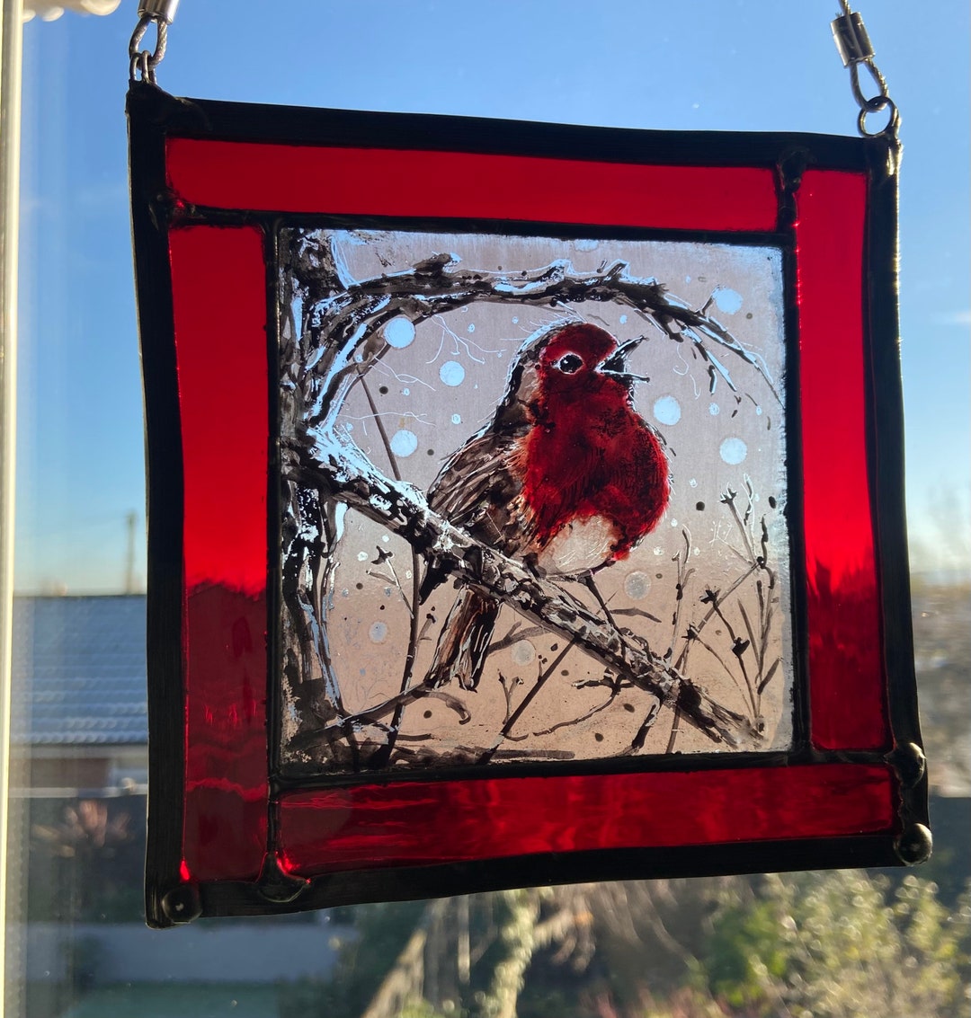 Stained Glass Robin, Window Art, Traditional Stained Glass, Robin Redbreast, Wild Birds, Glass