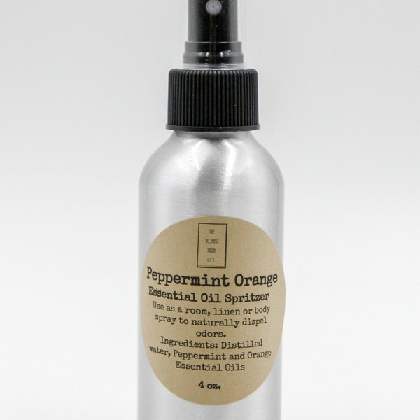 Peppermint Orange Essential Oil Spritzer: Room, Linen & Body Spray, Dispels tough odors