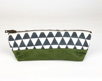 cosmetic purse suede bag clutch with zipper and lining in TRIANGLES design
