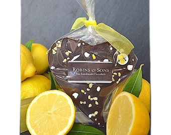 Dark Chocolate LEMON heart with Sicilian lemon oil, lemon crystals & meringue. Teachers Gifts | Graduation  | Thinking of You | Get Well