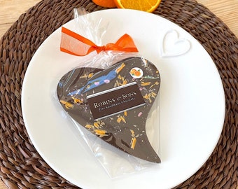Handmade Dark Chocolate ORANGE heart with Valencian orange. Get Well Soon. Letterbox gifts. Happy Birthday. Thinking Of You.