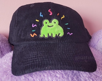 Fuzzy Frog Corduroy Baseball Cap: Silly Embroidered Hat