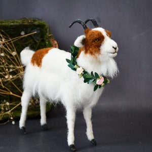 Needle Felted Spring Goat - Farm Animal Wool Art Sculpture