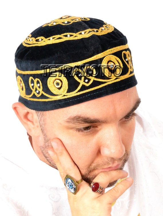 BLACK medıeval folklorıc fez cappello di velluto cappello | Etsy Italia