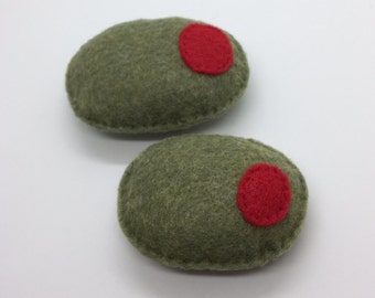 Felt Green Olive Catnip Cat Toy Food Zombie Fingers, Set of 2, Handmade