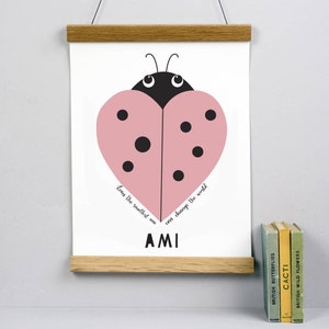 Ladybird heart print Personalised Children wall art Childrens print Childrens room decor Nursery art Personalised name print image 2