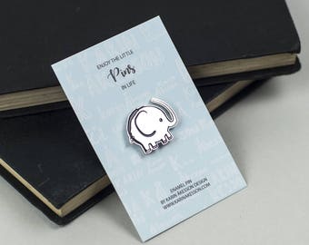 Elephant pin- shiny pin - brooch - lapel pins - cute pin - jewellery - silver and black - FREE UK postage - Enamel Pin - Pingame