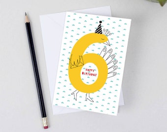 Birthday Number Cards 6 years old - Happy birthday - Sixth birthday - Birthday card for children - Six years old