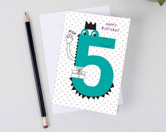 Birthday Number Cards 5 years old - Happy birthday - Fifth birthday - Birthday card for children - Five years old