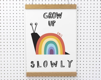 Grow Up Slowly Print - childrens print - childrens room decor - nursery decor- wall art - gift for kids - new baby gift - new baby boy gift