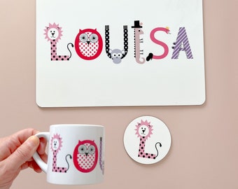 Gift Set - Children's Name Placemat and mug - personalised - personalised childrens gift - 1st birstday -childrens birthday- name gifts set