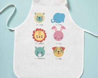 Be Kind Be Strong Be Caring Animal Apron - Children's Gift - Little Chef Gift - Animals - Cute