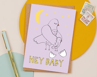 Hey Baby Card - New Baby - Babycard - Illustration - Greeting Card