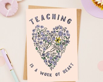 Floral Heart Teaching Card- thank you teacher - card for teacher -teaching