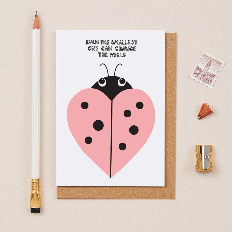Ladybird Heart Greeting Card ladybug inspirational blank cards for little ones change the world image 1