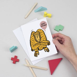 Happy Birthday Card - monkey- balloon - for children - cute greeting card