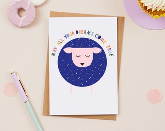 May All Your Dreams Come True Greeting Card - stationery - sheep - inspirational - blank cards - inspirational card